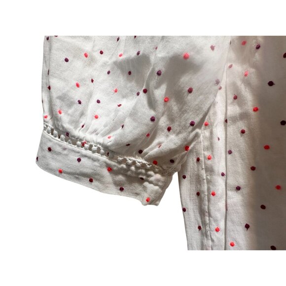 Sezane Grace Embroidery Midi Dress Large 44 Ballon Sleeves Linen Polka Dots Bows - Picture 16 of 16